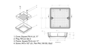 AquaStar Fill-Lid Standard Square 11'' Skimmer Cover and Frame | White | SFL11101