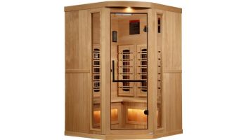 Golden Designs 3-Person Corner Full Spectrum PureTech Near Zero EMF FAR Infrared Sauna with Himalayan Salt Bar | Hemlock | GDI-8035-03