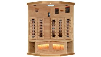 Golden Designs 3-Person Corner Full Spectrum PureTech Near Zero EMF FAR Infrared Sauna with Himalayan Salt Bar | Hemlock | GDI-8035-03