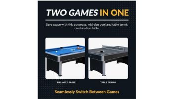 Hathaway Maverick II 7-Ft. Pool Table with Table Tennis Top | Black with Blue Felt | BG50390