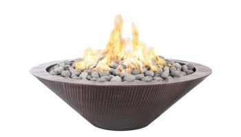 The Outdoor Plus 48" Round Cazo Fire Pit | Narrow Ledge | Low Voltage Electronic Ignition - Liquid Propane | Hammered Patina Copper | OPT-RHC48E12V-LP