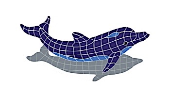 Artistry In Mosaics Dolphin Jumping with Shadow Mosaic | 21" x 42" | DJSBLUNM