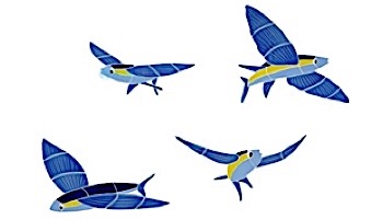 Artistry In Mosaics Flying Fish Set of 4 Blue Mosaic | 7" x 9" Each Aprox. | FFSBLUOS