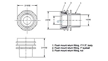 AquaStar 1" Flush Mount Return Fitting with Water Stop Eyeball and Nut | White | 301