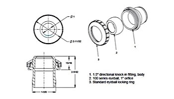 AquaStar Three Piece Directional Eyeball Fitting | 1-1/2" Knock-In | Clear | 4100CC00