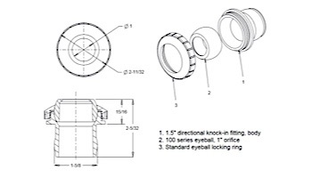AquaStar Three Piece Directional Eyeball Fitting | 1-1/2" Knock-In | 3/4" Orifice | White | 4201