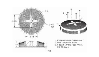 AquaStar 6" Hockey Puck Suction Outlet Cover with Screws for Hydro Air Direct Replacement (VGB Series) | Light Gray | 6HPHA103