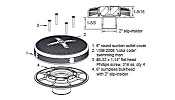 AquaStar 6" Sumpless Bulkhead Fitting with 2" Slip Insider (VGB Series) | White | 620SI101