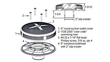 AquaStar 6" Sumpless Bulkhead Fitting with 2" Slip Insider (VGB Series) | Black | 620SI102