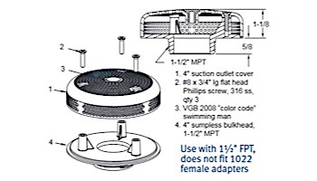 AquaStar 4" Sumpless Bulkhead Fitting with 1.5" MPT (VGB Series) | Tan | 415T108