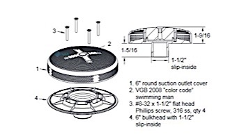 AquaStar 6" Sumpless Bulkhead Fitting with 1.5" Slip Insider (VGB Series) | Tan | 615SI108
