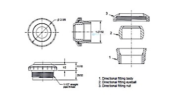 Aquastar Three Piece Directional Eyeball Fitting | 1-1/2" MPT | with 1" Orifice | White | 8101