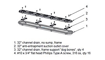 AquaStar 32" Channel Drain Anti-Entrapment (Anti-Vortex) Suction Outlet Covers and Frames | Dark Gray | 32CDAVFR105