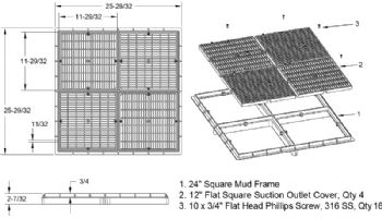 AquaStar 24" Square Mud Frame | with Four 12" Square Flat Grates | (VGB Series) | White | 24101