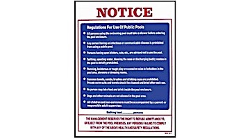 Public Pool Rules Sign 18inches x 24inches | SW-27