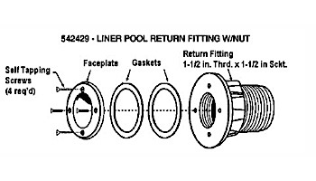 Pentair Concrete Vinyl Liner Pool Return Fitting with Nut 1.5 inch Thrd x 1.5 inch Sckt | 542429