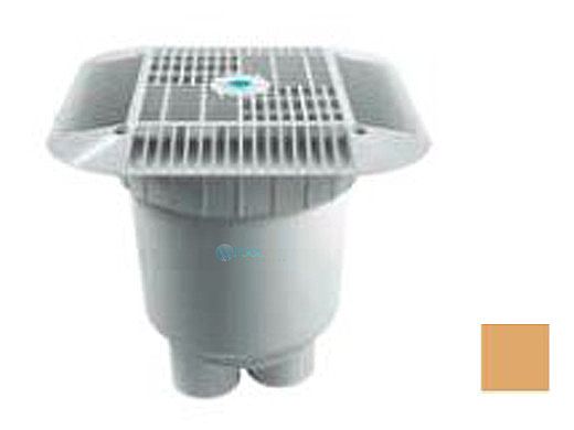 AquaStar 14" Square Grate with 2 Port Double Deep Sump Bucket (VGB Series) | Tan | 914108B