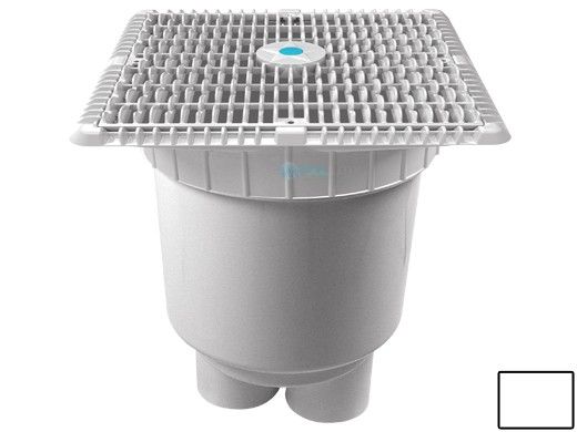 AquaStar 12"x12" Wave Suction Outlet  & Vented Riser Ring with 2 Port Double Deep Sump Bucket | White | WAV12WR101B