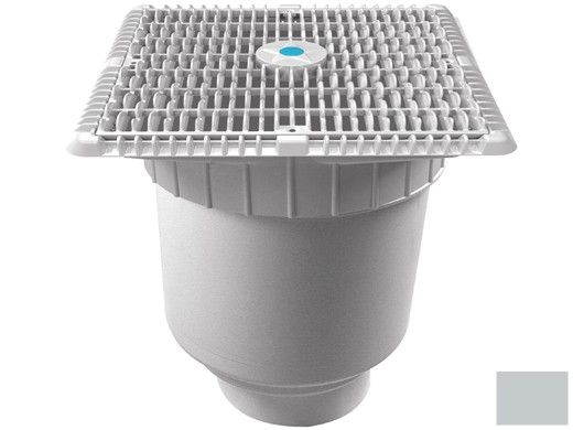AquaStar 12"x12" Square Wave Grate  & Vented Riser Ring with Double Deep Sump Bucket with 4" Socket (VGB Series) | Light Gray | WAV12WR103D
