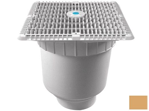 AquaStar 12"x12" Square Wave Grate  & Vented Riser Ring with Double Deep Sump Bucket with 4" Socket (VGB Series) | Tan | WAV12WR108D