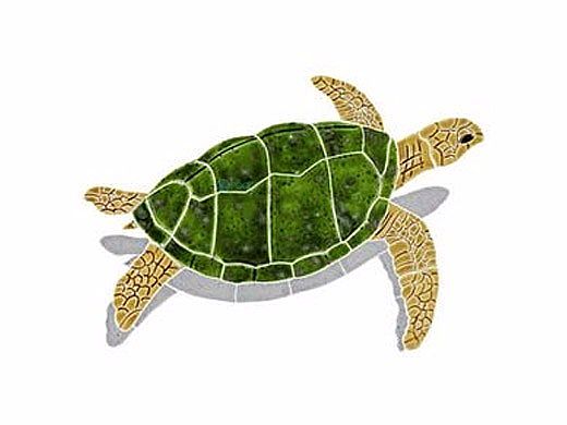 Ceramic Mosaic Sea Turtle Brown Right Facing with Shadow Junior | 9" x 12" | STSBRORJ