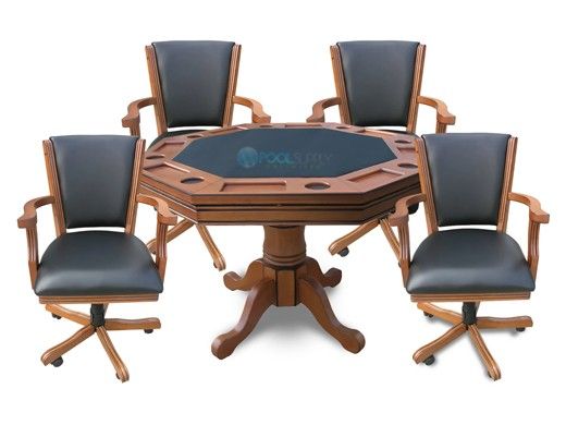 Hathaway Oak 3-In-1 Poker Table with 4 Arm Chairs | Dark Oak Finish | NG2351 BG2351