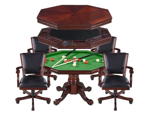 Hathaway Kingston Walnut 3-In-1 Poker Table with 4 Arm Chairs | Walnut Finish | NG2366 BG2366