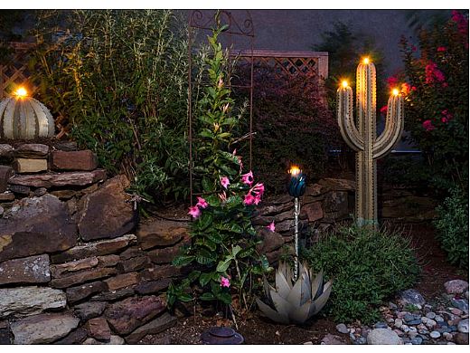 Desert Steel Saguaro Cactus with Garden Torch | 5-Foot | 150-052VT