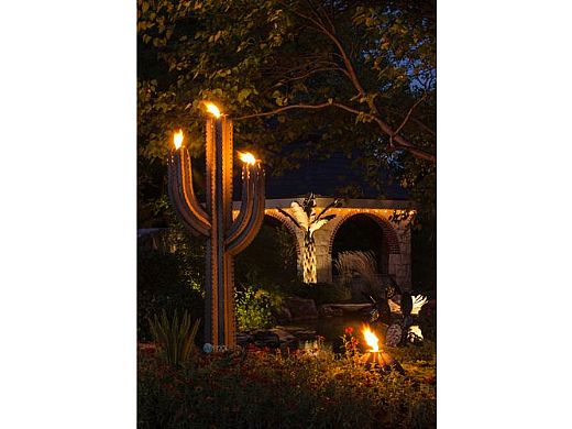 Desert Steel Saguaro Cactus with Garden Torch | 5-Foot | 150-052VT