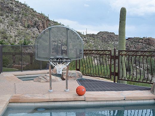 Inter-fab Traditional Style Basketball Game Set | 12" Offset Post | On Deck Anchor System | Marine Grade Steel Support Legs | SPS-BBALL D-C
