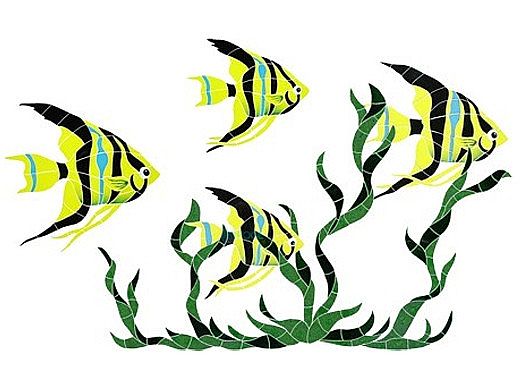 Porcelain Mosaic Reef Accent Fish Group in Seagrass | 31" x 50" | FGSYELLM