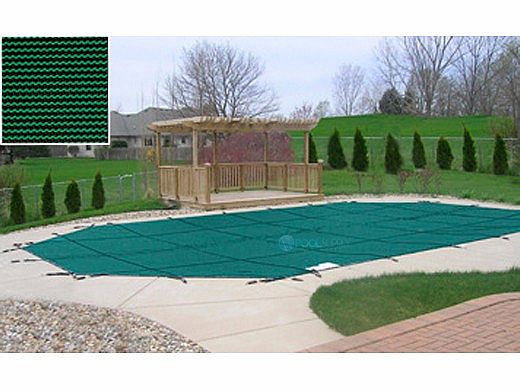 PoolTux 15-Year Royal Mesh Safety Cover | Rectangle 16' x 32' Green | 4' x 8' Right End Step | CSPTGME16323