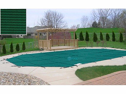 PoolTux 15-Year Royal Mesh Safety Cover | Rectangle 18' x 36' Green | 4' x 8' Right End Step | CSPTGME18363