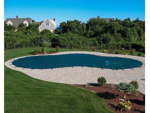 Merlin SmartMesh 15-Year Mesh Safety Cover | Rectangle 16' x 32' | 4' Offset 4' x 8' Left Side Step | Green | 31M-T-GR