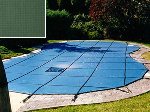 PoolTux 20-Year Emperor Solid Safety Cover | Rectangle 15' x 30' Green | 4' x 8' Right End Step | CSPTGS15303