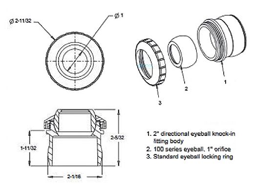AquaStar Three Piece Directional Eyeball Fitting | 2" Knock-in | with 1" Orifice| Dark Gray | 6105