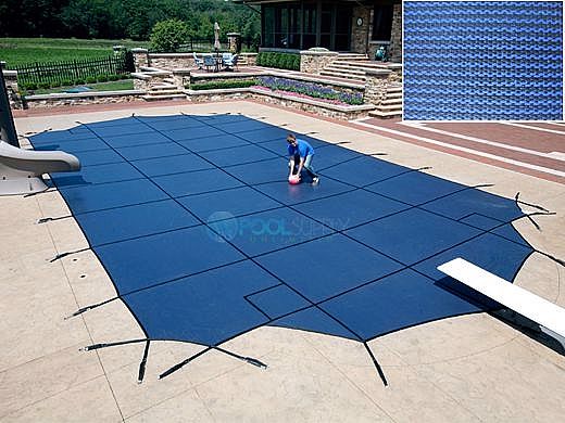 Arctic Armor 20-Year Super Mesh Left End Step Safety Cover | Rectangle 14' x 28' Blue | WS708BU