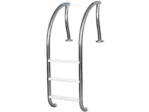 Inter-Fab Designer Series Deck Top Mounted 3 Step Ladder Flanged With White High Impact Plastic Treads | 1.90" x .065" Thickness Powder Coated Earth | DR-L3065P-W-FL-3