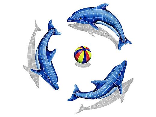 Artistry In Mosaics Dolphin Group Shadow with Multi Color Ball - Medium Mosaic | 62" x 62" | DSHGRPM-MC