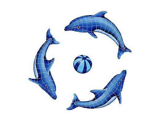 Artistry In Mosaics Dolphin Group with Blue Ball - Small Mosaic | 42" x 42" | DOLGRPS-BL