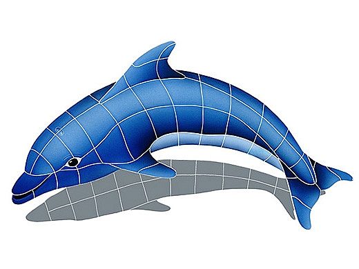 Artistry In Mosaics Dolphin Left with Shadow Mosaic | Medium - 25" x 40" | DSHBLULM