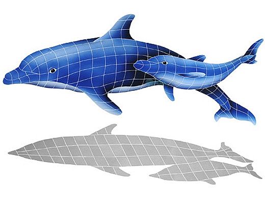 Artistry In Mosaics Dolphin Pair with Shadow Mosaic | 37" x 57" | DPSBLUL