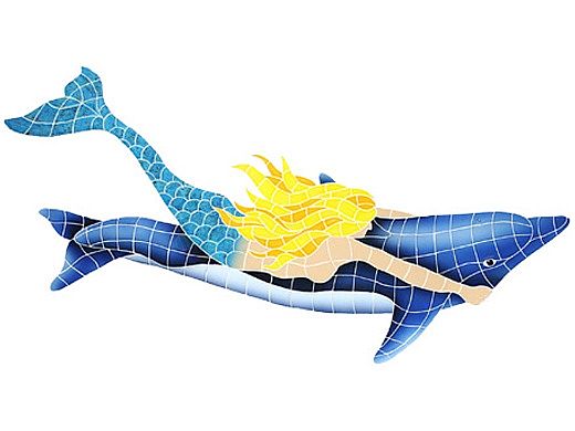 Artistry In Mosaics Mermaid with Dolphin Mosaic | 31" x 60" | MDOBLUL