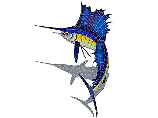 Artistry In Mosaics Sailfish Left with Shadow Mosaic | Large - 60" x 42" | SSHBLULL