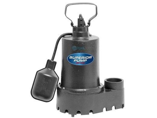 Superior Pump Cast Iron Submersible Sump Pump | Side Discharge | 2760 GPH 1/3 HP 25-Foot Cord | 92339