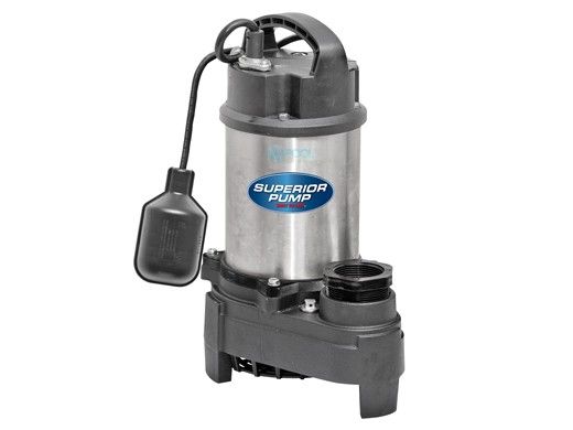 Superior Pump Stainless Steel & Cast Iron Submersible Sump Pump | Side Discharge | 4500 GPH 1/2 HP 25-Foot Cord | 92588