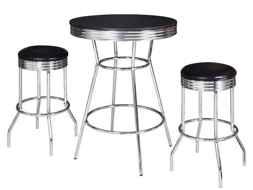 Hathaway Remington 30-In Chrome Pub Table with Stools | 3-Piece Set | Black | NG2725BL BG2725BL