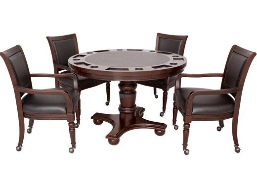 Hathaway Bridgeport 48-In Poker Table and Dining Top with 4 Arm Chairs | Walnut Finish | NG2348W BG2348W