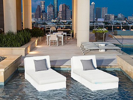 Ledge Lounger Signature Collection Sectional | 4 Piece Sun Chair White Base | Oyster Standard Fabric Cushion | LL-SG-S-4PSC-SET-W-STD-4642