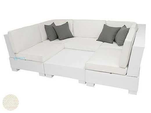 Ledge Lounger Signature Collection Sectional | 6 Piece U-Shape White Base | Oyster Standard Fabric Cushion | LL-SG-S-6PUS-SET-W-STD-4642